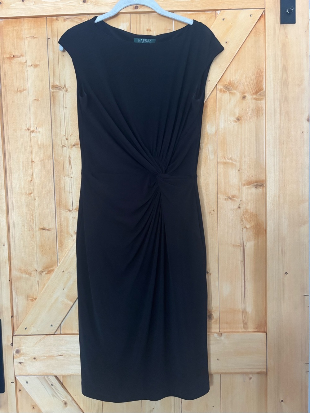 Lauren Ralph Lauren Black Twist-Front Jersey Cap Sleeve Dress Size 10